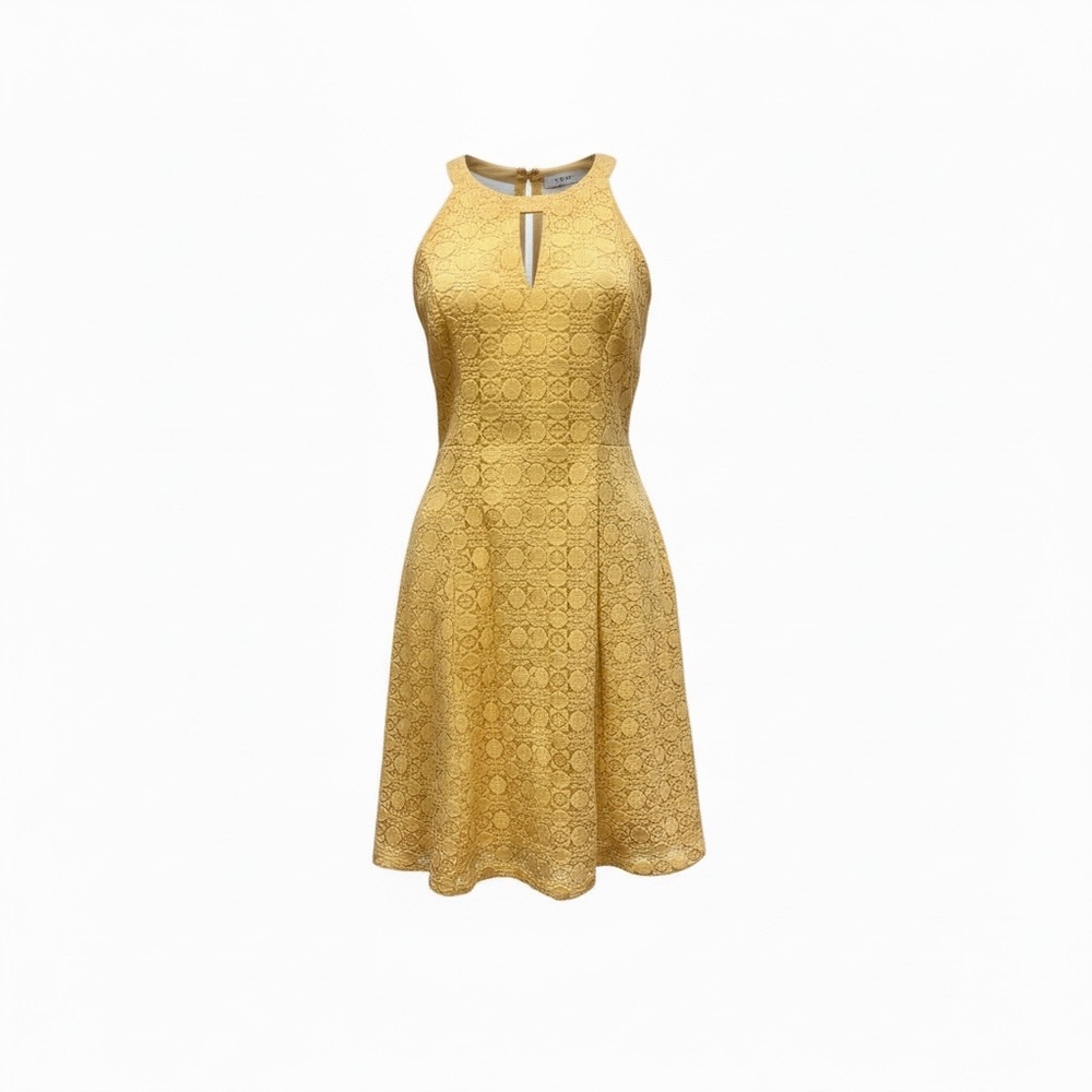 White House Black Market Butter Yellow Midi/Fit &Flare Jacquard Dress/ A-line